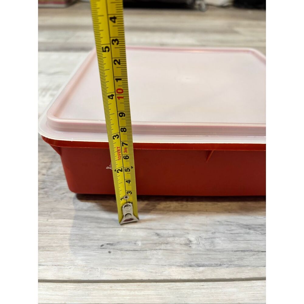 Vintage Tupperware Square Storage Container Paprika Red/Orange Dish with Lid - Picture 7 of 9